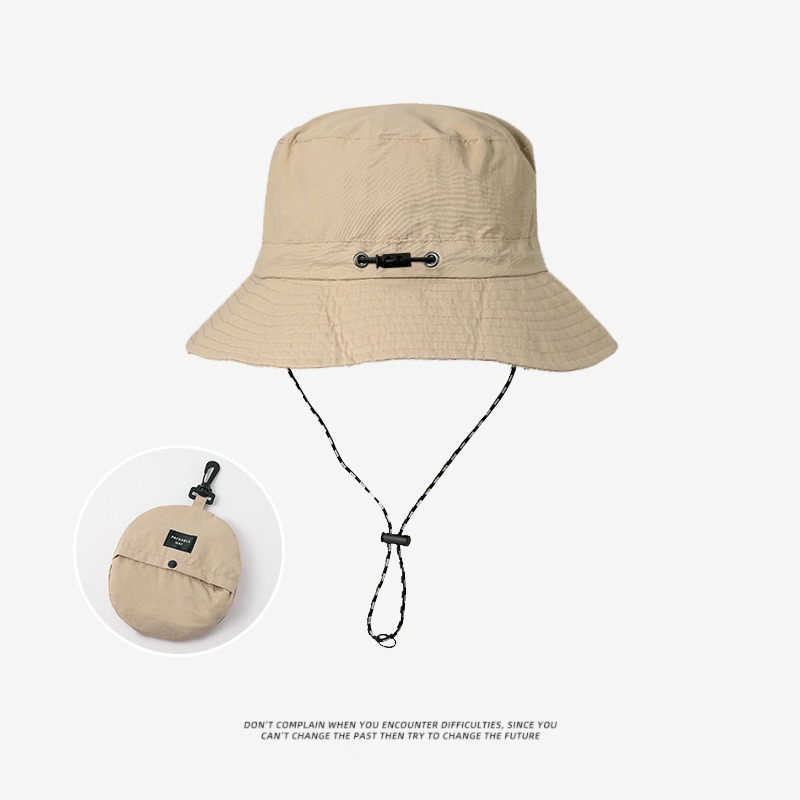 V888-ELOSUNG24362-202504011315-00 Khaki 2pcs Waterproof Bucket Hat - Foldable Outdoor Sun Hat - 55-59cm - with Chinstrap - Image 1