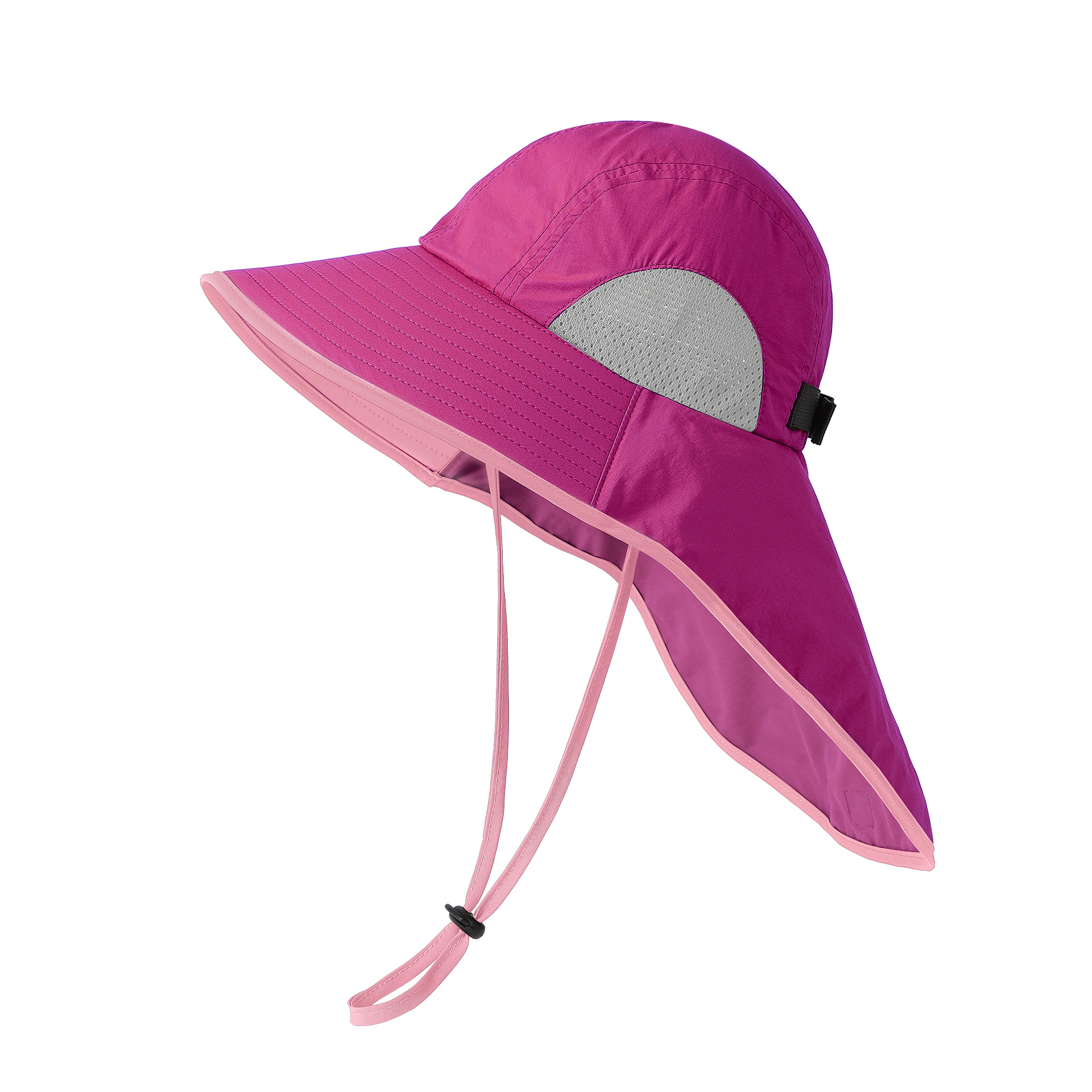 V888-ELOSUNG24365-202504011315-00 Rose Red Wide Brim Sun Hat with Cape - Foldable UV Protection - 10cm Brim - Image 1