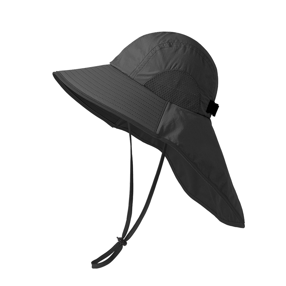 V888-ELOSUNG24368-202504011316-00 Black Wide Brim Sun Hat with Cape - Foldable UV Protection - 10cm Brim - Image 1