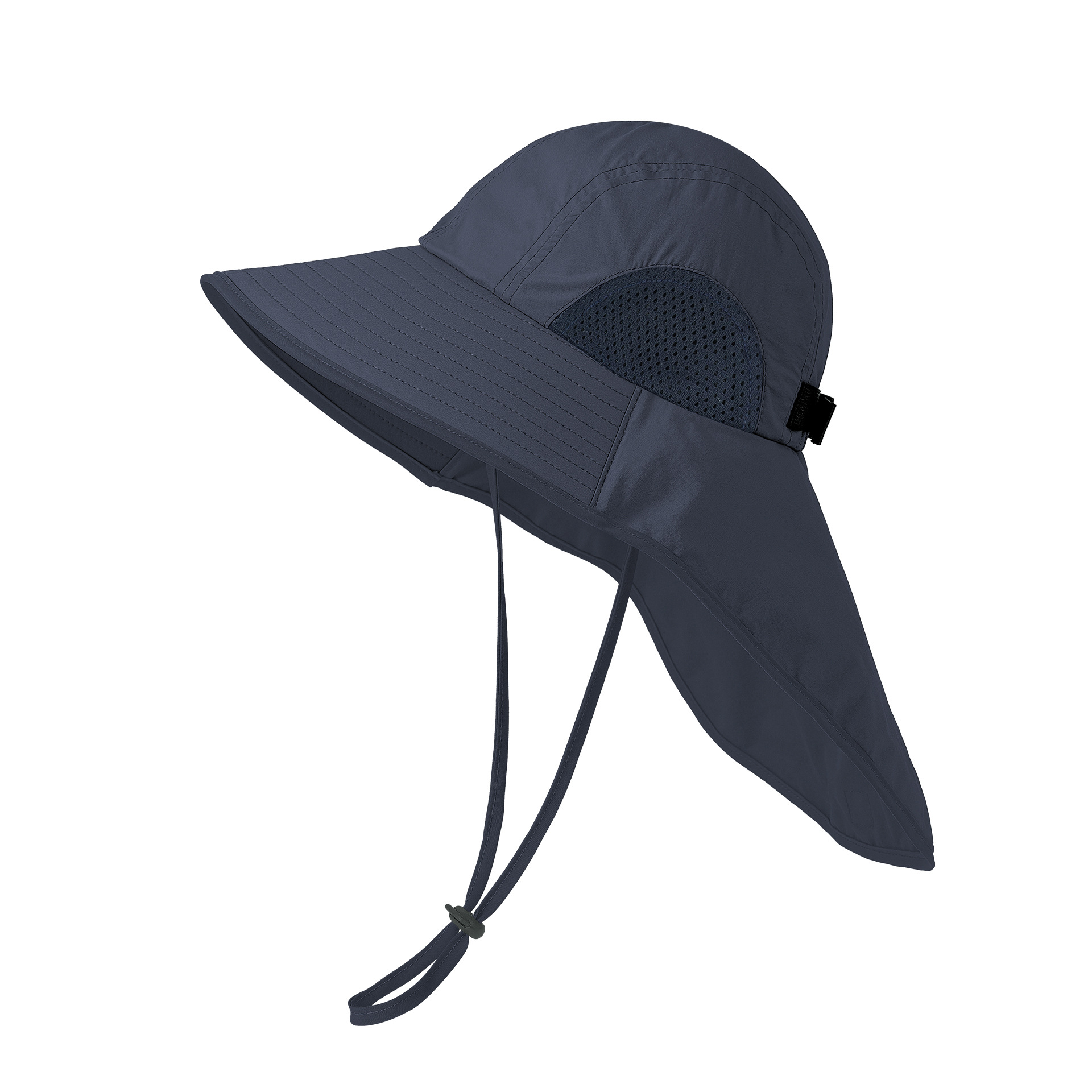V888-ELOSUNG24369-202504011316-00 Navy Blue Wide Brim Sun Hat with Cape - Foldable UV Protection - 10cm Brim - Image 1