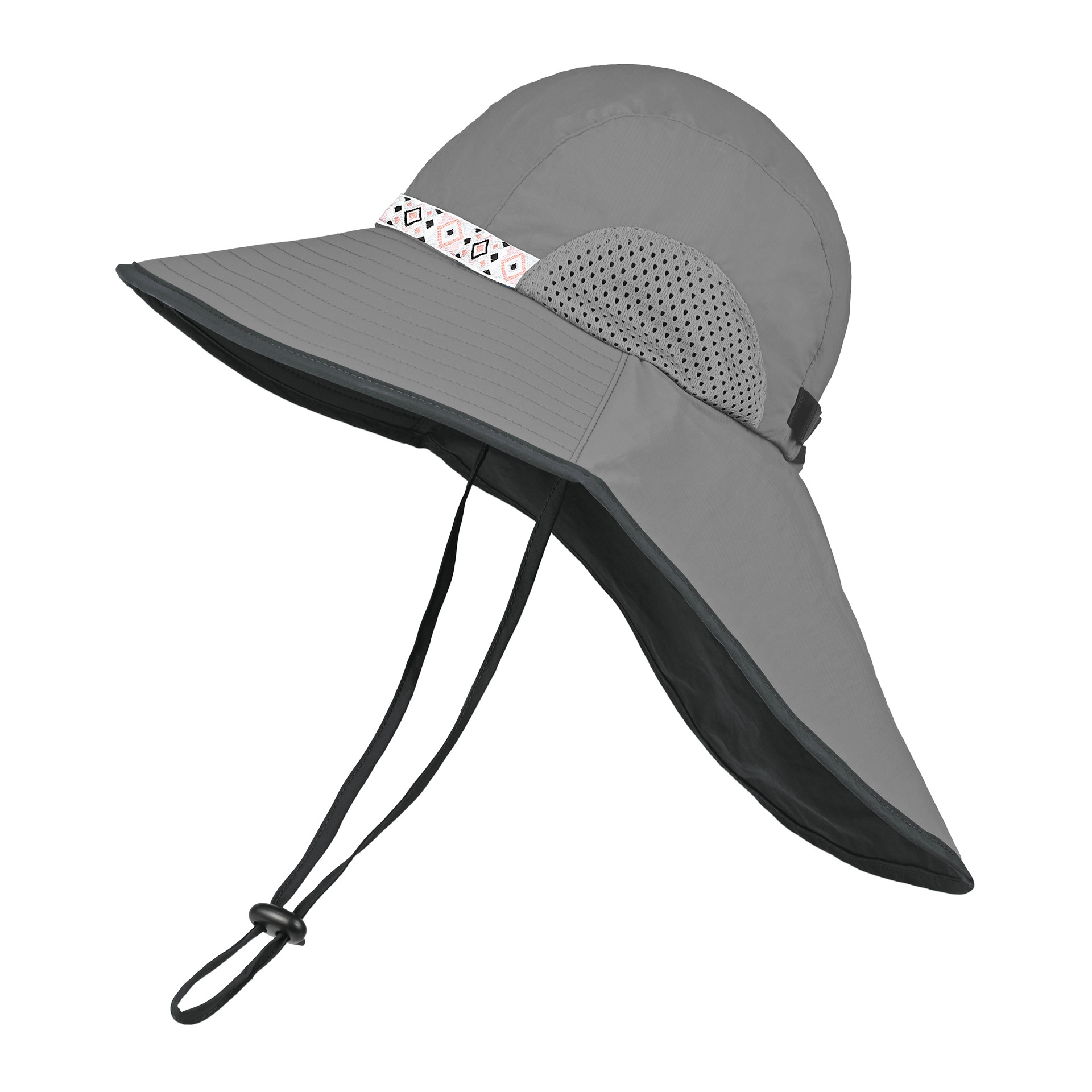 V888-ELOSUNG24371-202504011316-00 Grey Wide Brim Sun Hat with Cape - Foldable UV Protection - 10cm Brim - Image 1