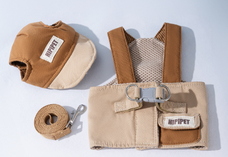 V888-ELOSUNG24606-202504141727-00 M Brown Pet Sun Hat with Adjustable Strap + Leash & Harness 3-Piece Set - Breathable Summer Cap for Dogs & Cats with Ear Holes - Image 1