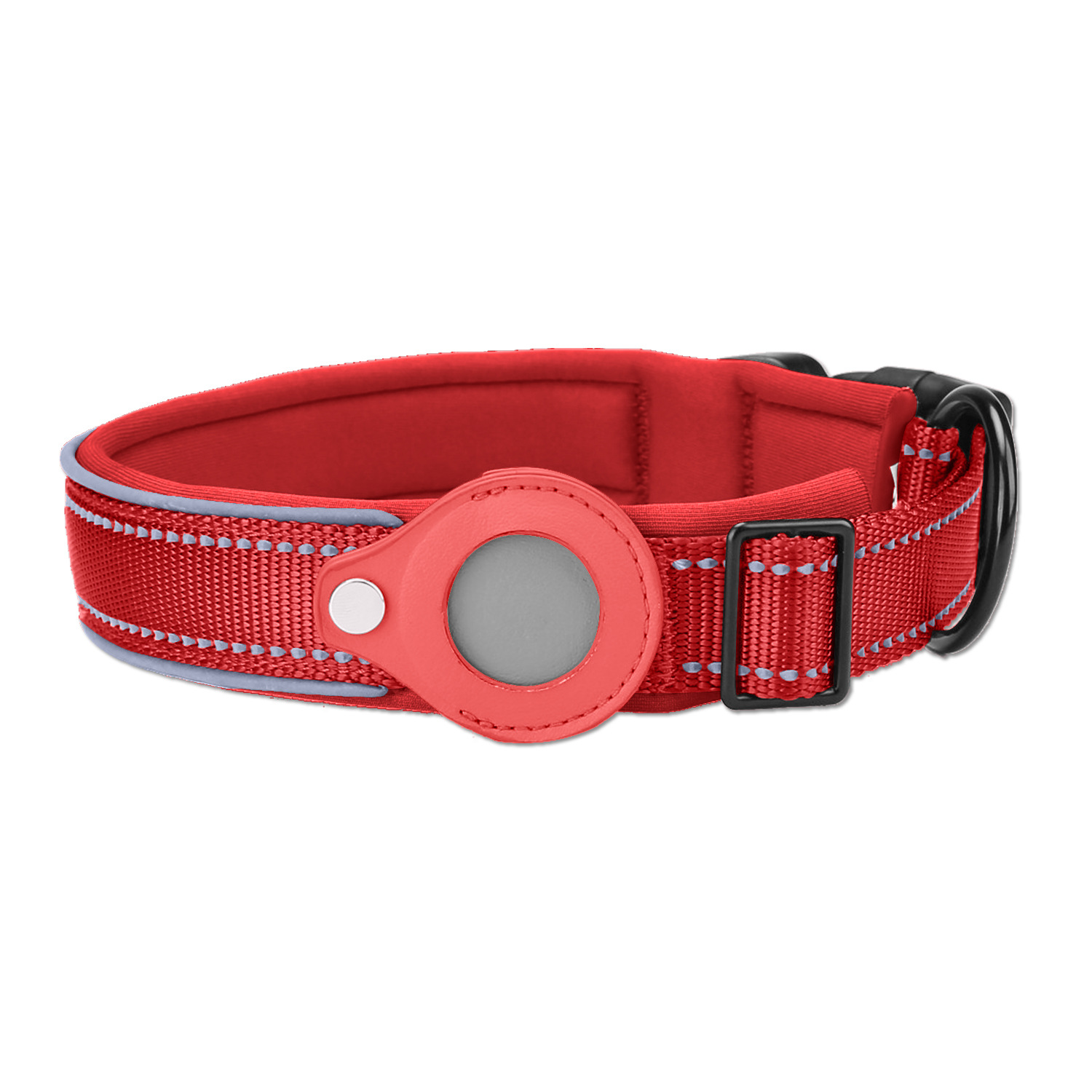 V888-ELOSUNG24661-202504141617-00 M Red Secure Nylon Dog Collar with Built-in Apple AirTag (not included) Holder Case - Pet Tracker Accessory - Image 1