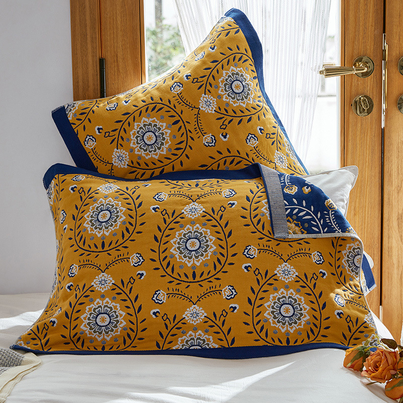 V888-ELOSUNG24718-202504171752-00 Single Yellow Flower Butterfly Pillow Towel Premium Cotton Gauze Pillow Towel Pair - Simple Nordic Style (52x75cm) - Image 1