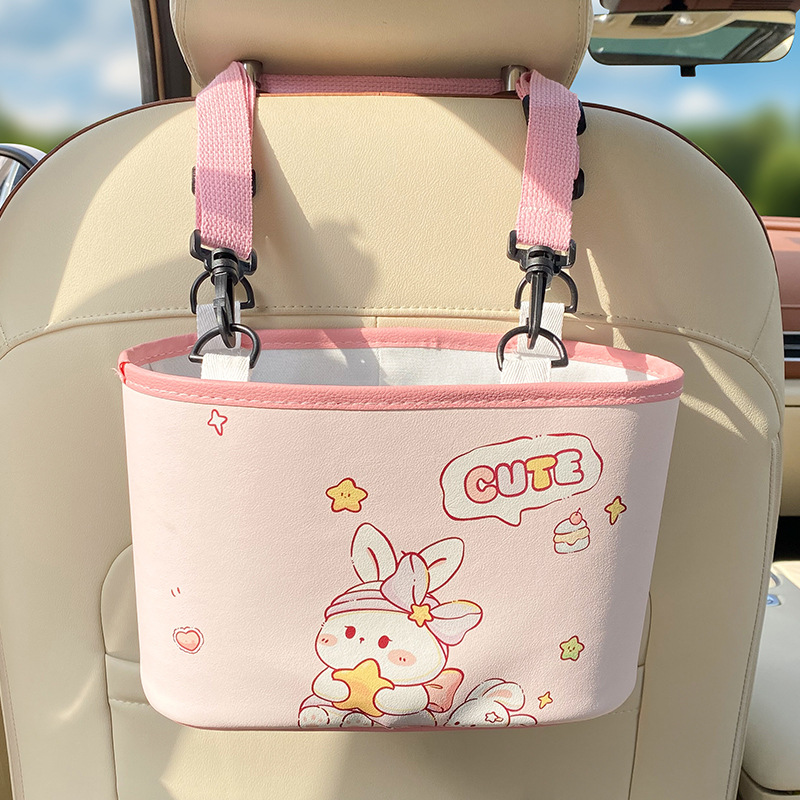V888-ELOSUNG25051-202504141451-00 Adorable Bunny with bow Car Trash Holder - Keeps Your Car Tidy - Image 1