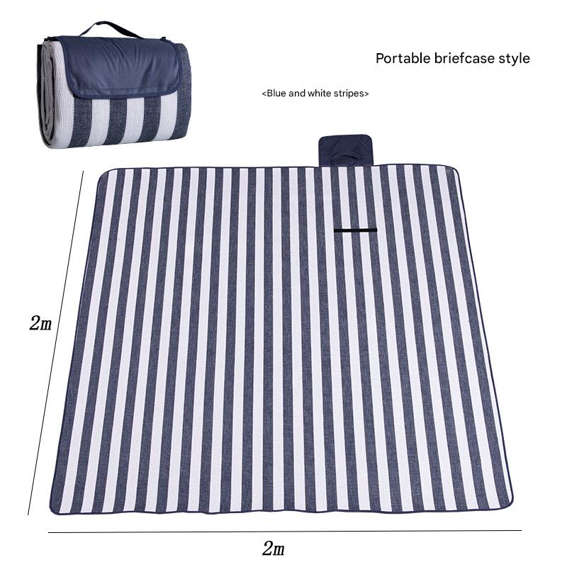 V888-ELOSUNG25113-202504171726-00 Waterproof Foldable Picnic Blanket with Handle - 2x2m Blue and white stripes - Image 1