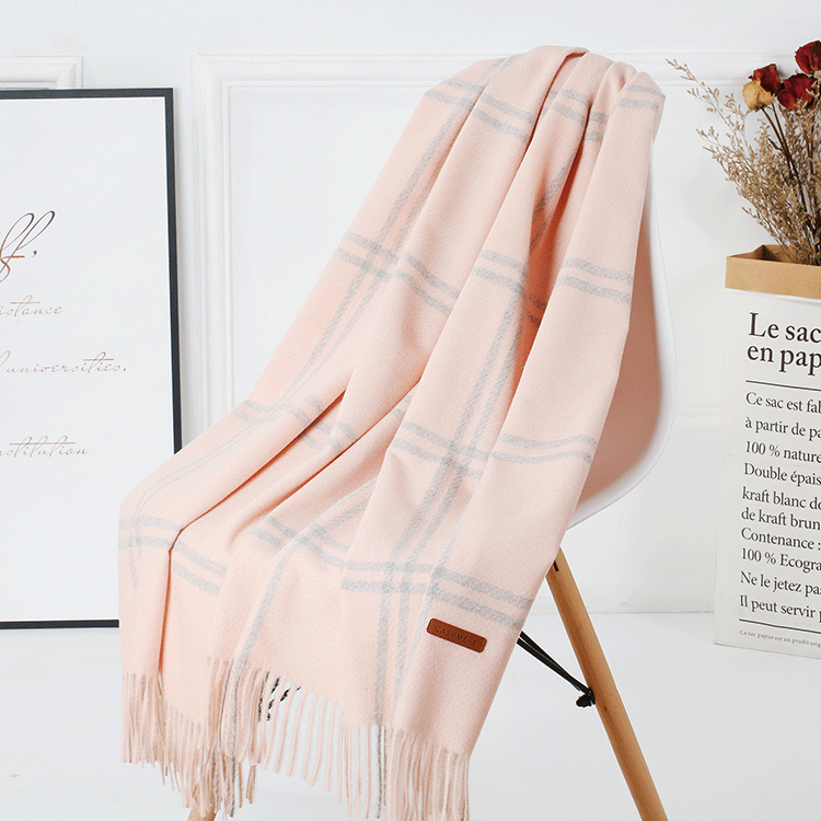 V888-ELOSUNG25147-202504171830-00 Cozy Color Block Fringe Scarf - Pink Shawl for Fall and Winter - Image 1