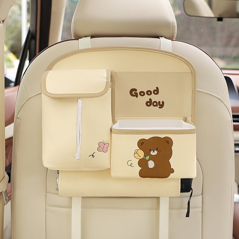 V888-ELOSUNG25224-202504211305-00 Car Seat Back Organizer with Practical design-Multi-Pocket Storage for Tissues and Gadgets-Cute bear(Beige) - Image 1