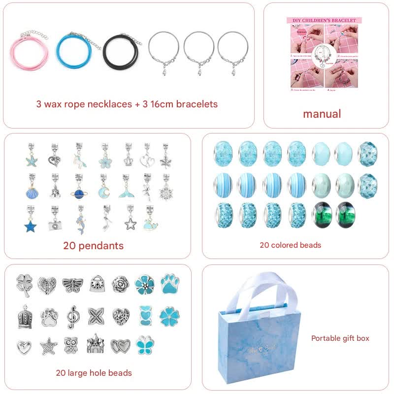 V888-ELOSUNG25310-202504221138-00 Unicorn DIY Beaded Bracelet Kit for Kids - Blue Crystal Beads and Charms Jewelry Set with Gift Box - Image 1