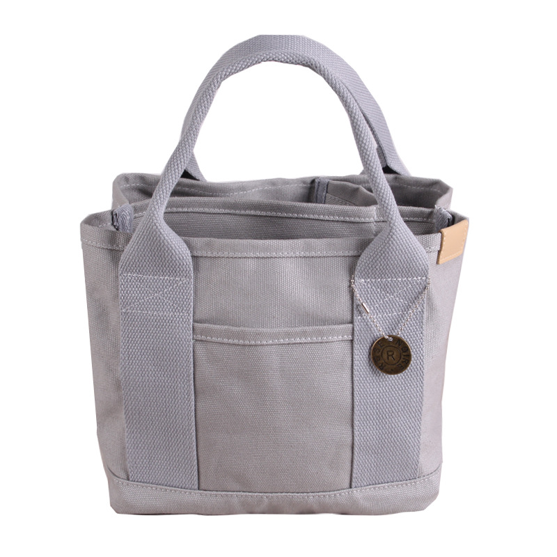 V888-ELOSUNG25320-202504221141-00 Gray Canvas Lunch Tote Bag - Stylish Handbag with Multiple Compartments for Women - Image 1