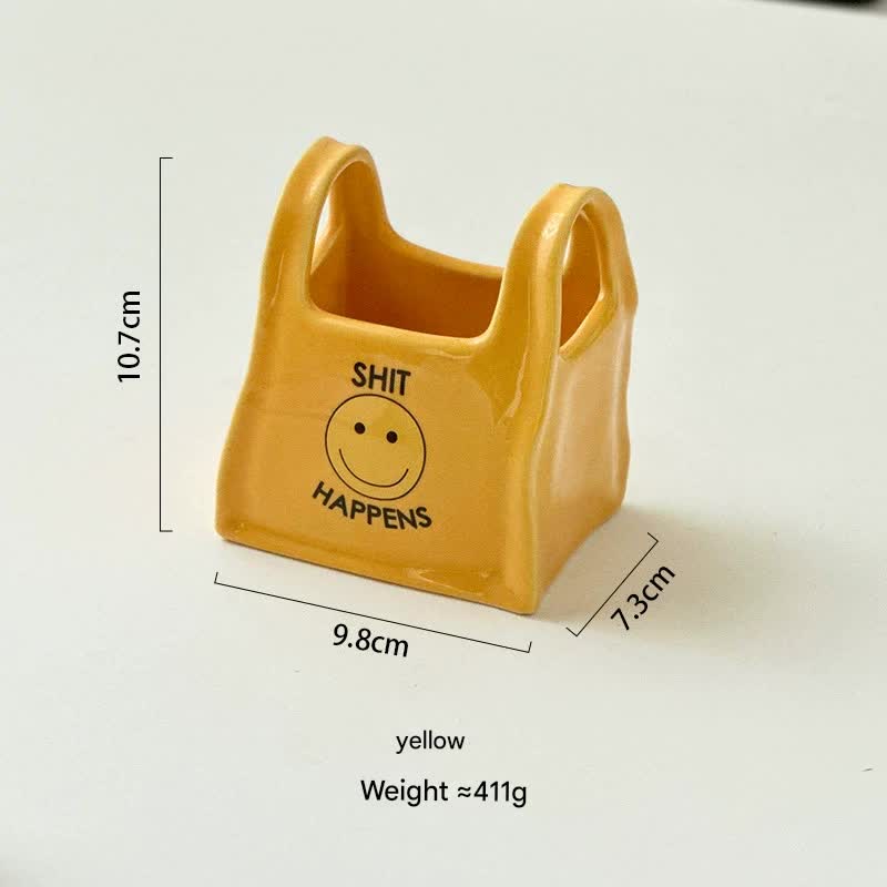 V888-ELOSUNG25346-202504221206-00 Yellow Ceramic Desktop Organizer - Cute Hand Shaped Pencil Holder and Makeup Brush Storage for Home and Office - Image 1