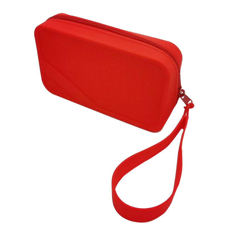 V888-ELOSUNG25376-202504281441-00 Red Silicone Zipper Storage Pouch - Stylish Multi-Purpose Organizer with Wrist Strap - Image 1