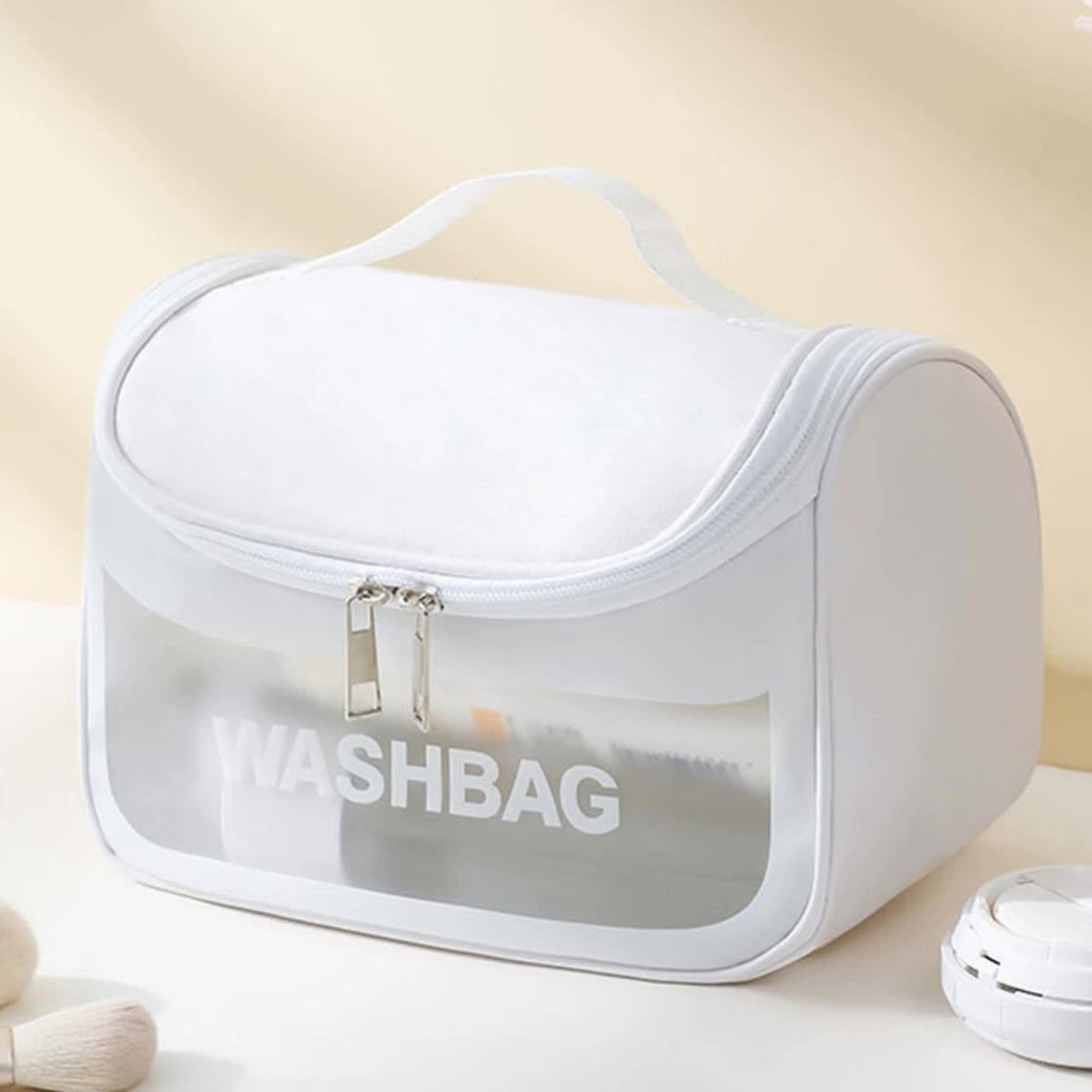 V888-ELOSUNG25389-202504281153-00 PVC Transparent Cosmetic Bag,Waterproof Portable Travel Organizer with Handle(white) - Image 1