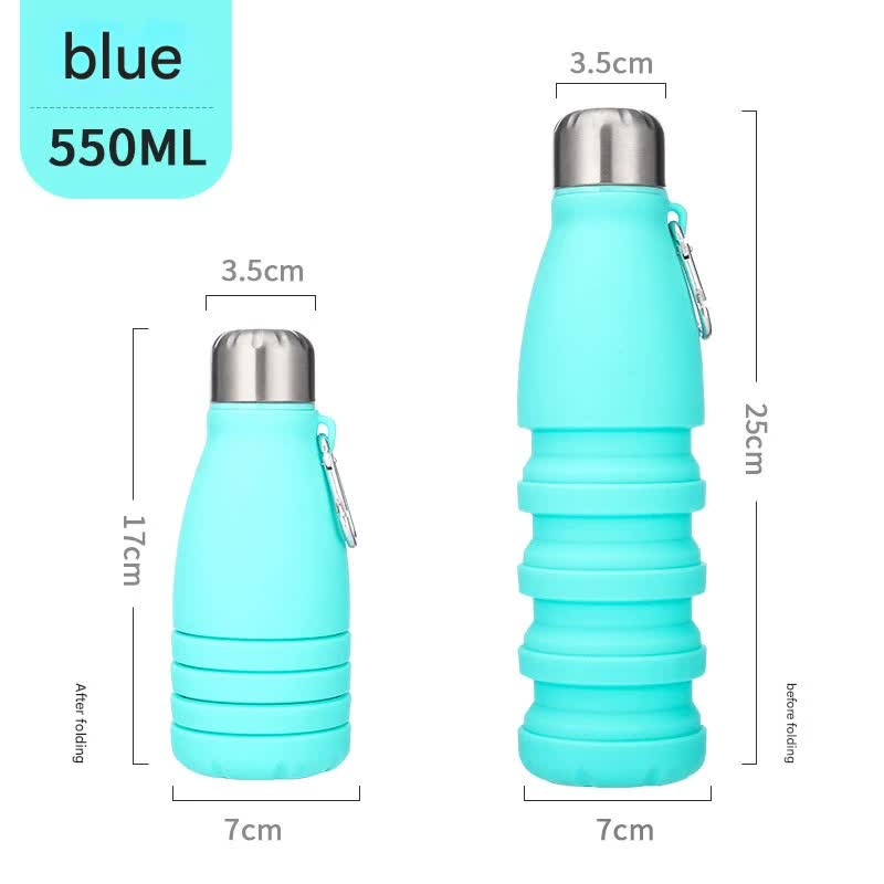 V888-ELOSUNG25460-202504281220-00 Blue Collapsible Silicone Water Bottle - Portable Sports Hydration Flask with Carabiner, 550ml/300ml - Image 1