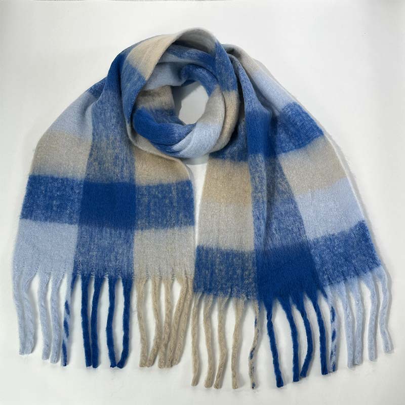 V888-ELOSUNG25475-202504281505-00 Winter Luxe Warm Oversized Scarf-Cozy Thick Plaid Wrap, European Chic Style(Dark blue plaid) - Image 1