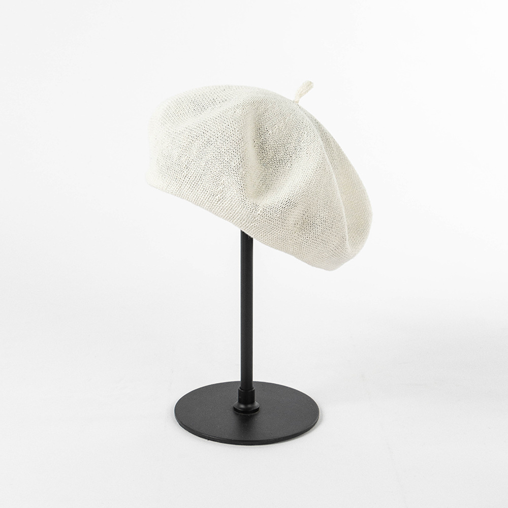 V888-ELOSUNG25510-202504281235-00 White Linen Knit Beret - Classic Soft and Stylish Headwear - Image 1