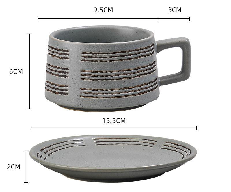 V888-ELOSUNG25529-202504281259-00 Vintage Ceramic Coffee Cup and Saucer Set - Elegant Afternoon Tea Set(Wave Pattern Gray) - Image 1