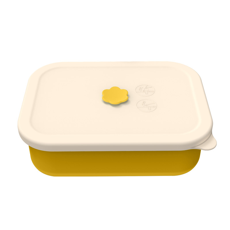 V888-ELOSUNG25612-202504301621-00 Yellow Microwave-Safe Silicone Lunch Box with 4 Compartments - Airtight Bento Box for Work and Travel - Image 1