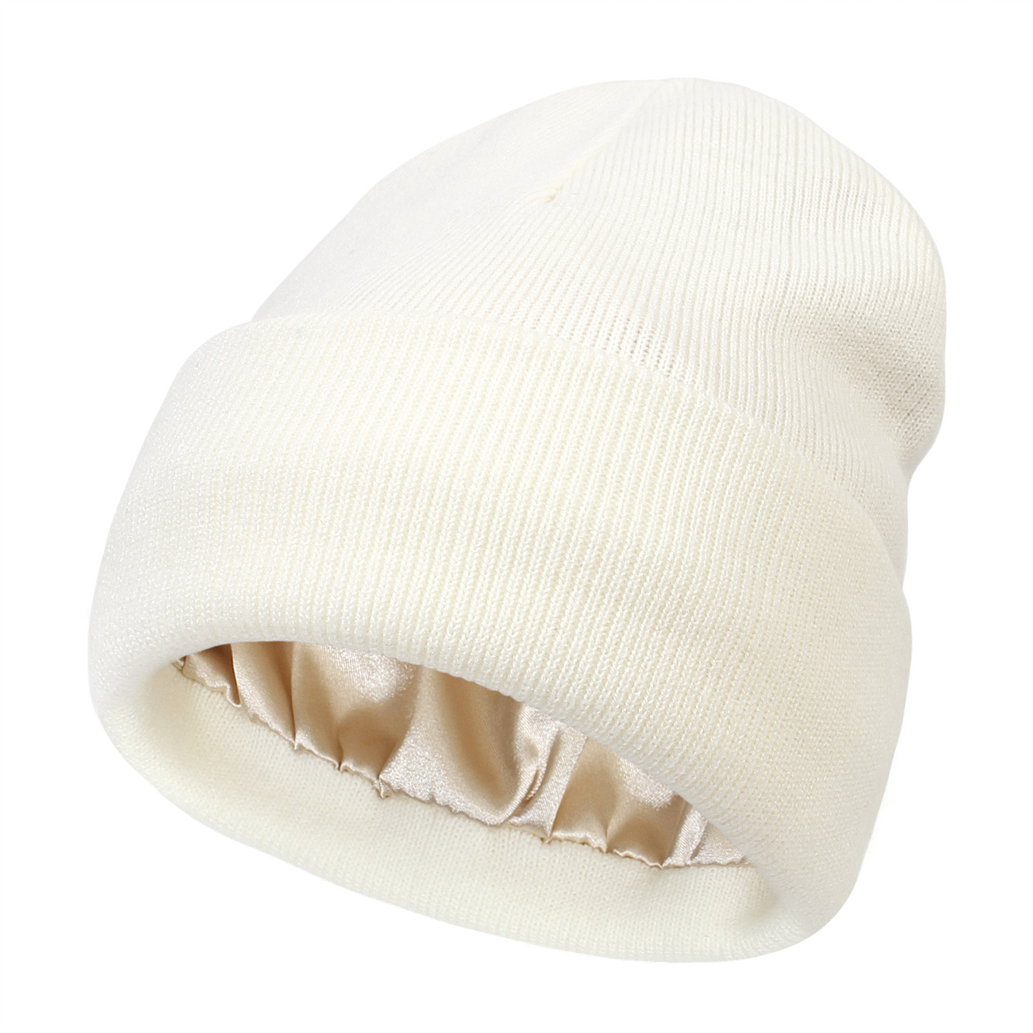 V888-ELOSUNG25647-202505081716-00 Premium Warm Beanie with Silk Satin Lining(White) - Image 1