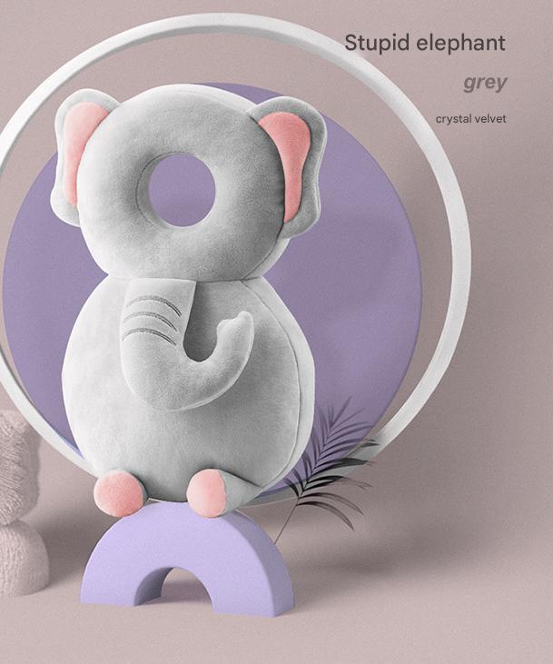 V888-ELOSUNG25927-202505151635-00 Adorable Baby Head Protector Backpack Cushion - Anti-Fall Toddler Safety Pad with Adjustable Straps(Gray Elephant) - Image 1