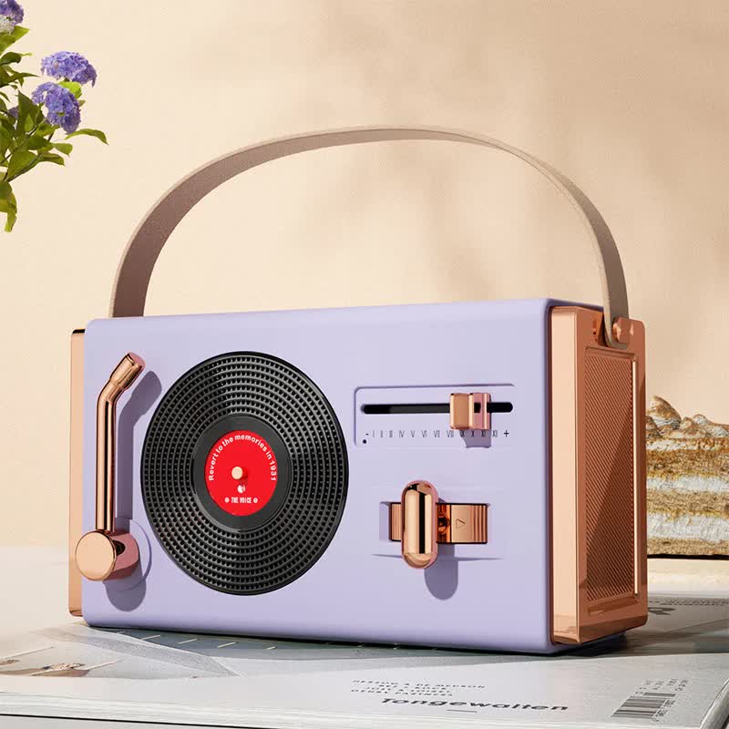 V888-ELOSUNG26183-202504171637-00 Purple Retro Record Player Style Bluetooth Speaker - Portable Wireless Turntable Design Audio - Image 1