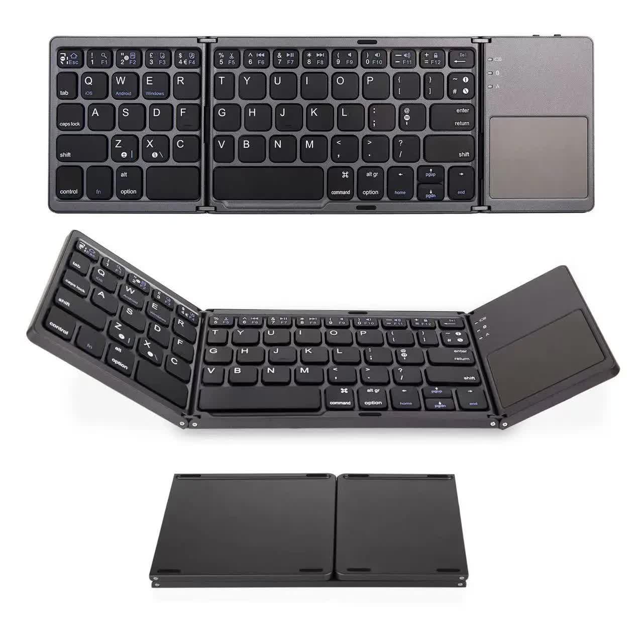 V888-ELOSUNG26198-202504171718-00 Black Tri-Fold Bluetooth Keyboard with Touchpad - Multi-Device Compatible (iOS/Android/Win) - Image 1