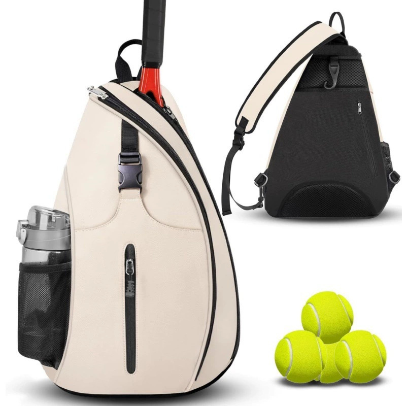 V888-ELOSUNG26243-202504211248-00 Beige Tennis Pickleball Sling Bag - Crossbody Racket Backpack for Men & Women (33x14x49cm) - Image 1