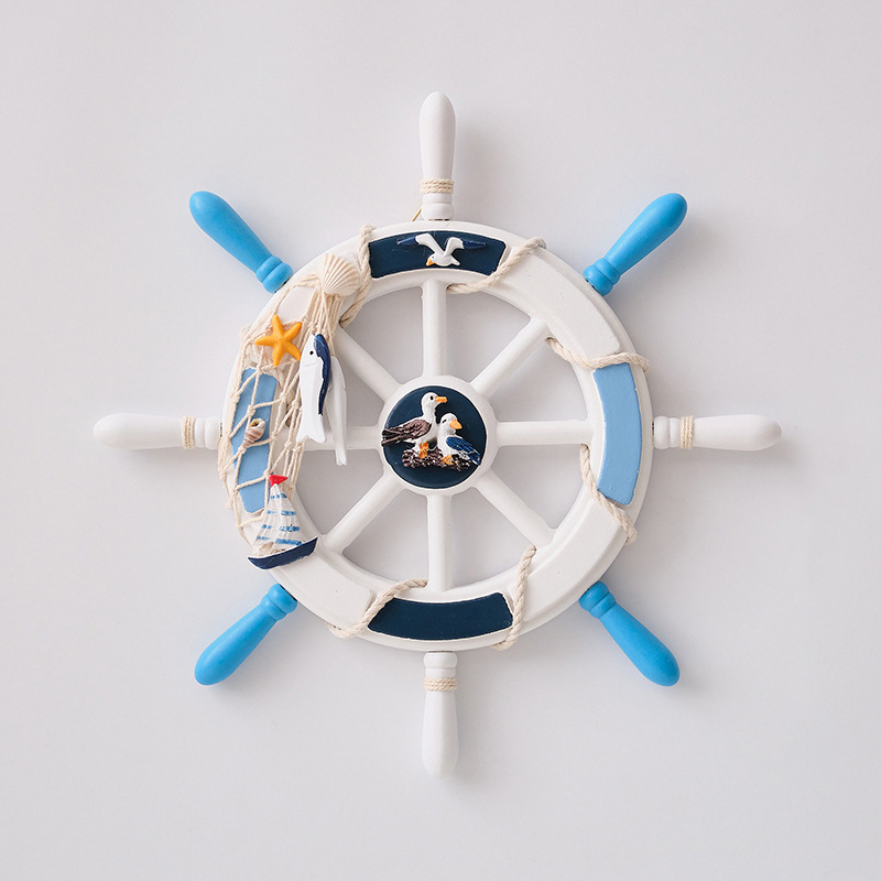 V888-ELOSUNG26256-202504211335-00 Nautical Wooden Rudder Wall Decor - 34cm Coastal Home Decor Accent (Seabird Rudder) - Image 1