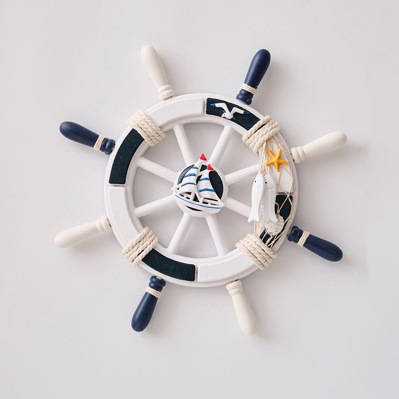 V888-ELOSUNG26257-202504211336-00 Nautical Wooden Rudder Wall Decor - 34cm Coastal Home Decor Accent (Sailboat Rudder) - Image 1