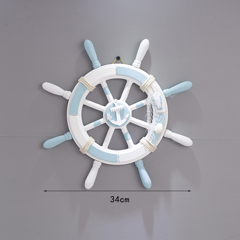 V888-ELOSUNG26261-202504211337-00 Nautical Wooden Rudder Wall Decor - 34cm Coastal Home Decor Accent (Anchor net rudder) - Image 1