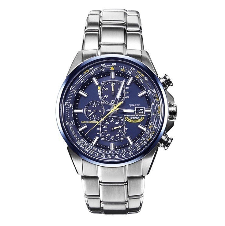V888-ELOSUNG26273-202504211142-00 Steel strip blue surface Elegant Men's Quartz Chronograph Watch with 42mm Case and Perpetual Calendar - Image 1