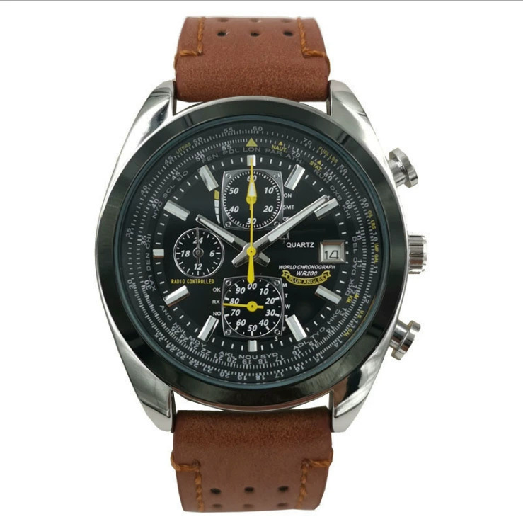 V888-ELOSUNG26276-202504211143-00 Brown leather black dial watch Elegant Men's Quartz Chronograph Watch with 42mm Case and Perpetual Calendar - Image 1
