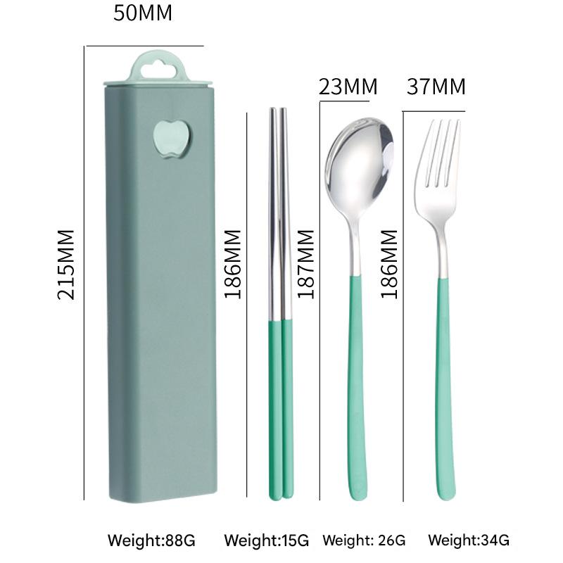 V888-ELOSUNG26344-202504281437-00 2 - pcs Green Reusable Travel Utensil Set with Case - 304 Stainless Steel Spoon, Fork & Chopsticks - Image 1