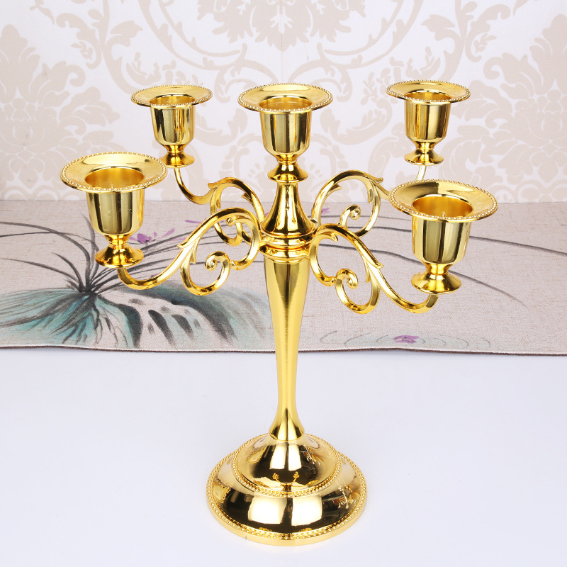 V888-ELOSUNG26348-202504281315-00 Gold Elegant Metal Candelabra 5 Arm Candle Holder - Decorative Candelabra for Home, Weddings, Events - Image 1
