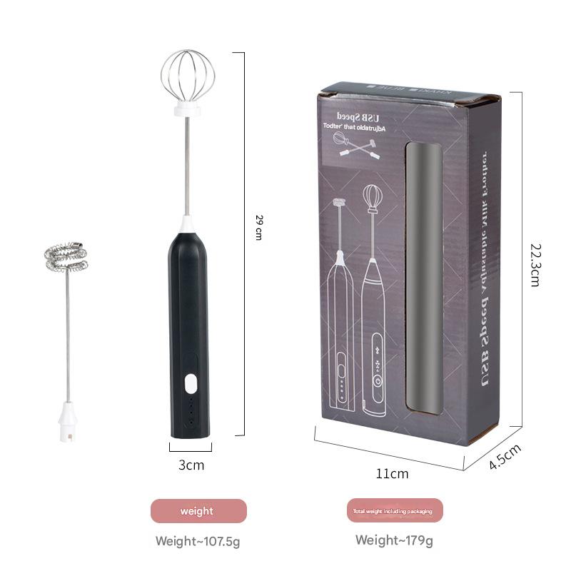 V888-ELOSUNG26372-202504281600-00 Black Mini Hand Mixer with Frother & Balloon Whisk Heads - Rechargeable Kitchen Tool - Image 1