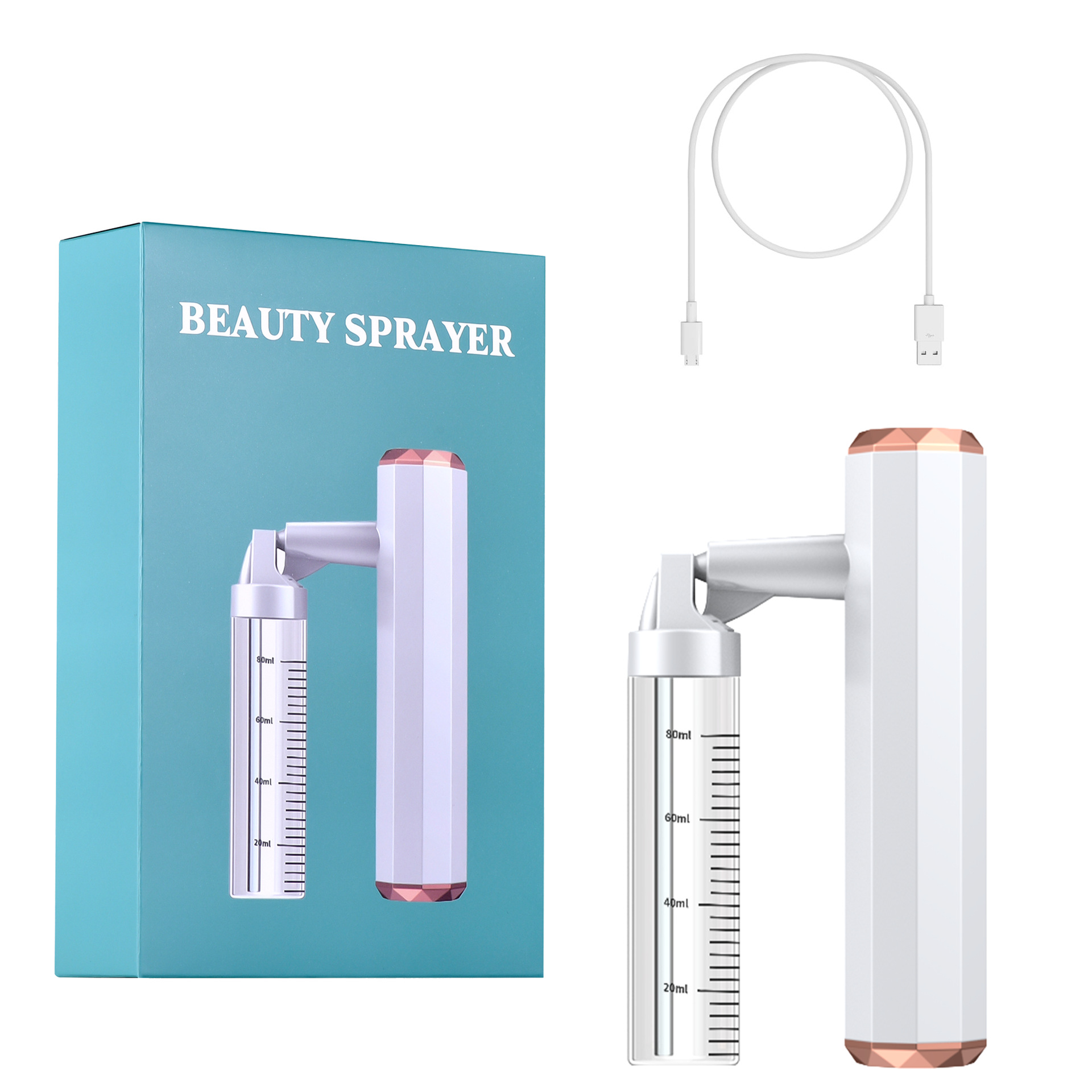 V888-ELOSUNG26388-202504281237-00 White Rechargeable Facial Oxygen Sprayer - Home Use Nano Mist Beauty Tool - Image 1