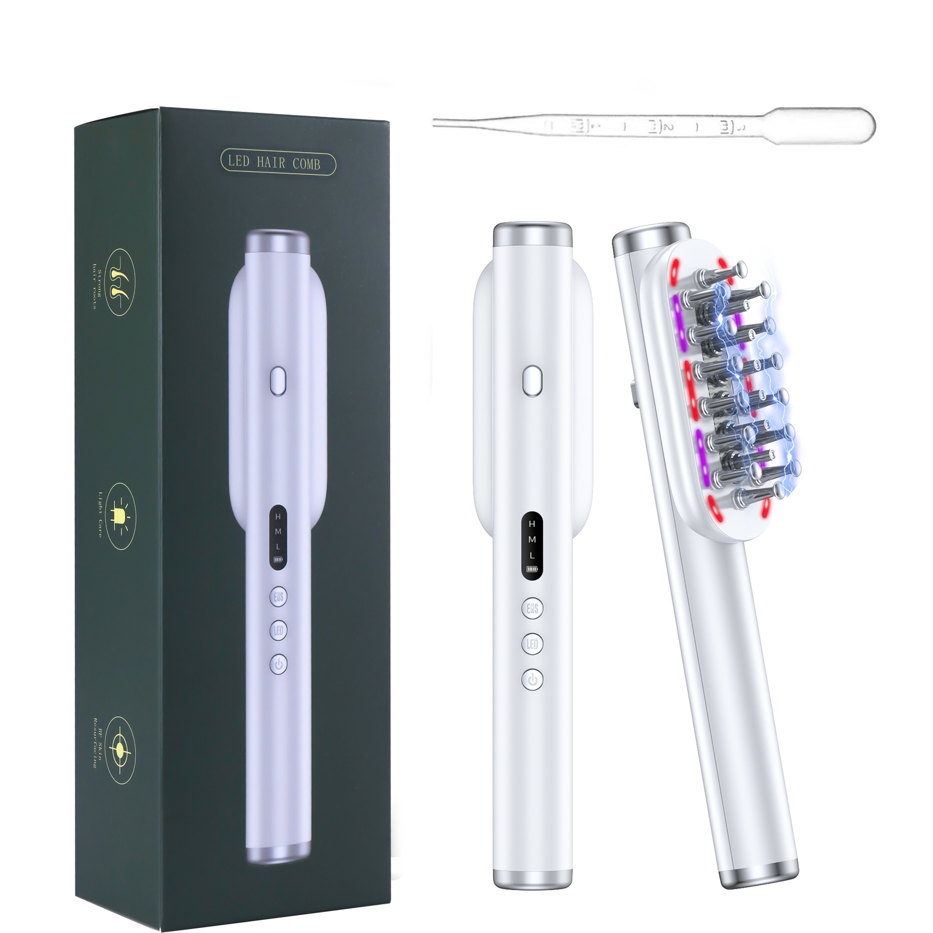 V888-ELOSUNG26410-202504281336-00 White Vibrating Scalp Massager Comb - LED Therapy & Oil Infuser for Hair Growth - Image 1
