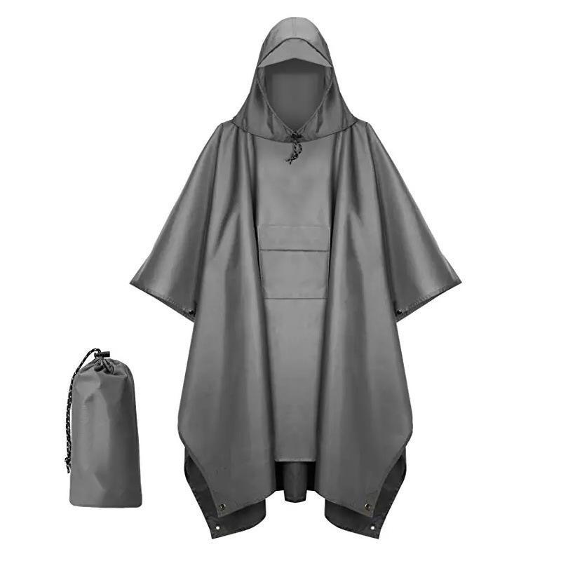 V888-ELOSUNG26435-202504281342-00 Grey Portable Outdoor Camping Poncho - Can be used as Raincoat, Tarp, Ground Cover - Image 1