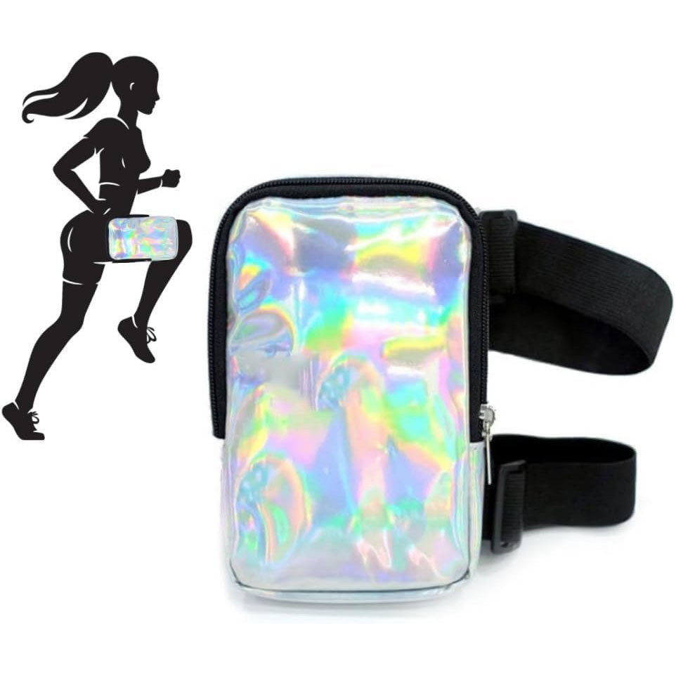 V888-ELOSUNG26463-202504281512-00 Silver Shiny Holographic Thigh Holster Bag - Hands-Free Festival & Hiking Gear - Image 1
