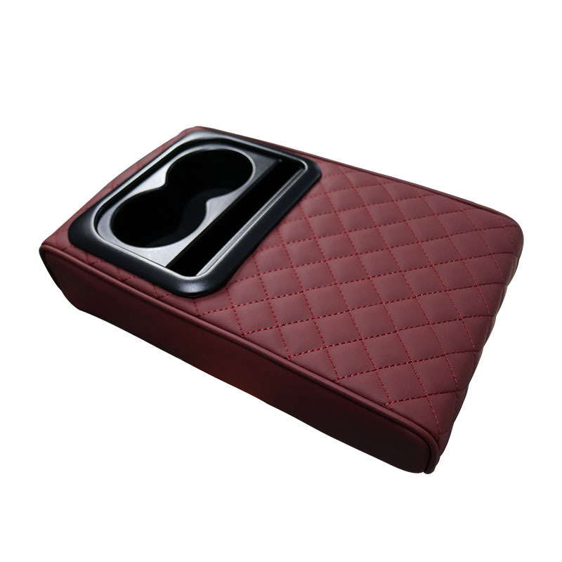 V888-ELOSUNG26483-202504281545-00 Wine red Auto Center Console Armrest Riser Pad with Dual Cup Holders - PU Leather - Image 1