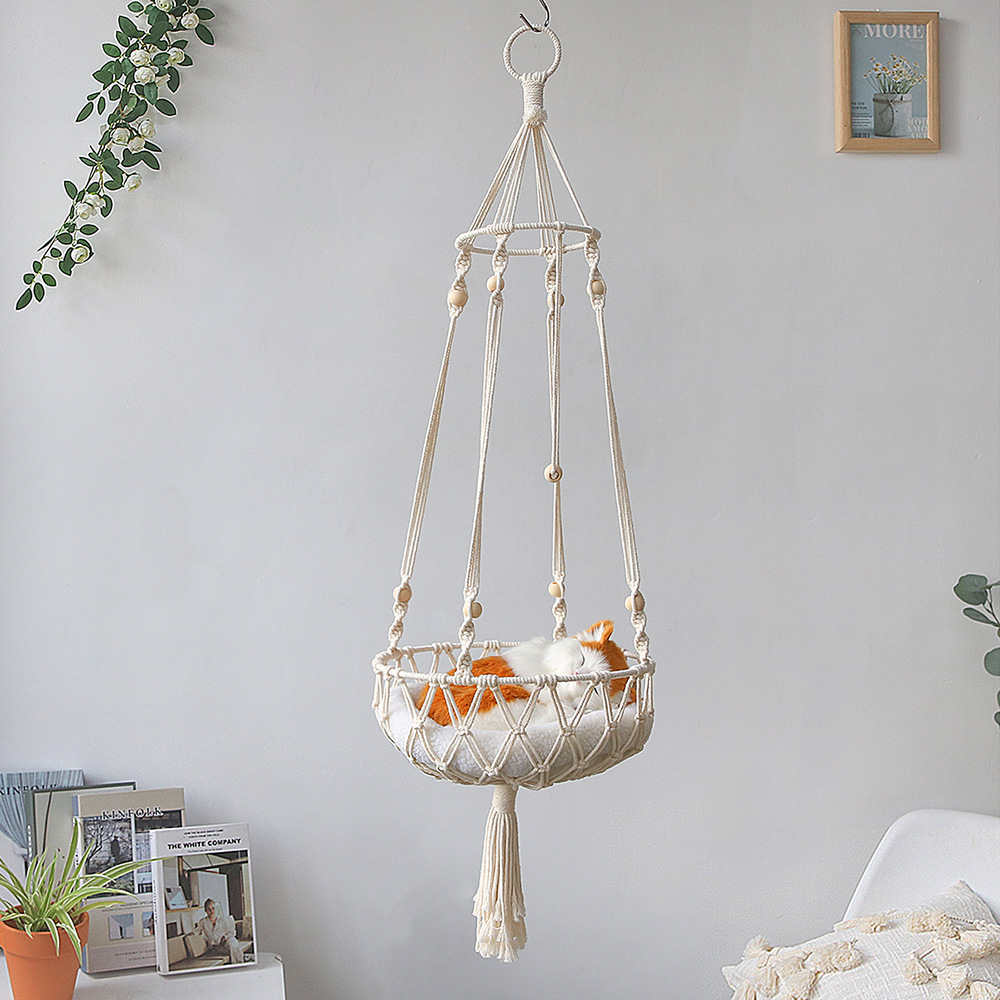 V888-ELOSUNG26570-202505081812-00 Pet Hammock for Cats with Wooden Beads - Pet Swing padding not included (Diameter : 30cm) - Image 1