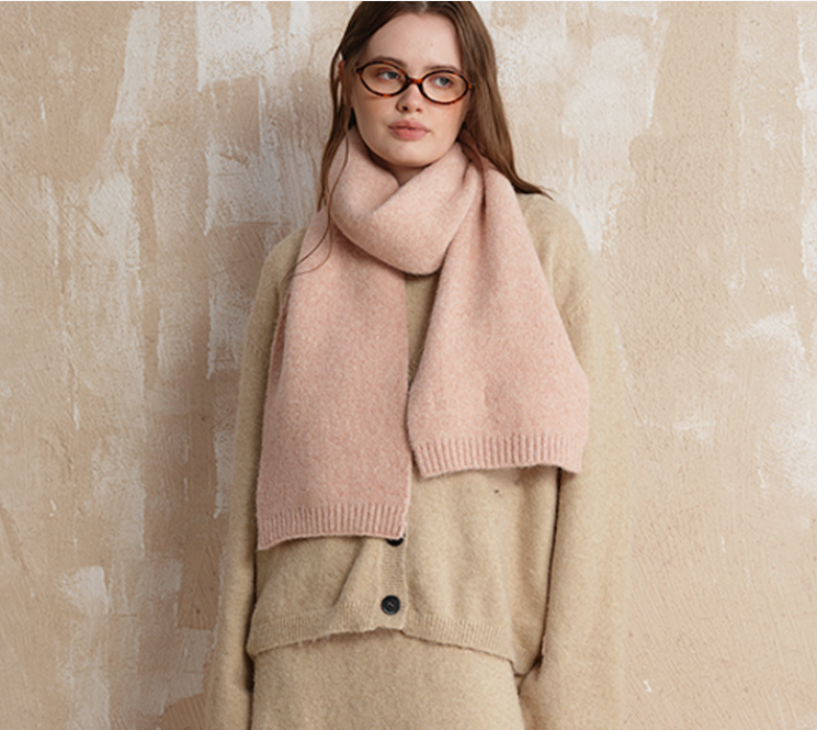 V888-ELOSUNG26613-202505131641-00 Pale pinkish gray Soft Wool Blend Knitted Scarf Women Men Winter Pure Color Neck Wrap (157x22cm) - Image 1