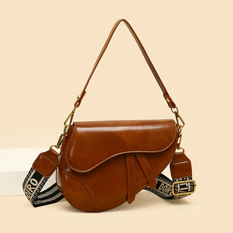 V888-ELOSUNG26771-202505131920-00 Brown Chic Saddle Crossbody Bag with Wide Guitar Strap - PU Leather - Image 1