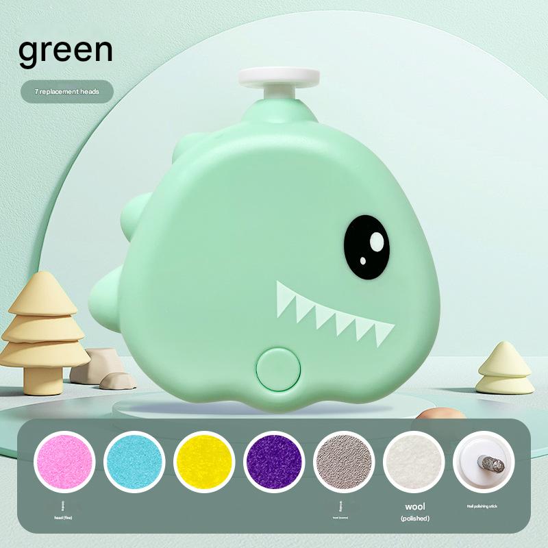 V888-ELOSUNG26854-202505151811-00 Green Cute Dinosaur Electric Pet Nail Grinder - 3-Speed, Low Noise, USB-C for Dogs & Cats - Image 1
