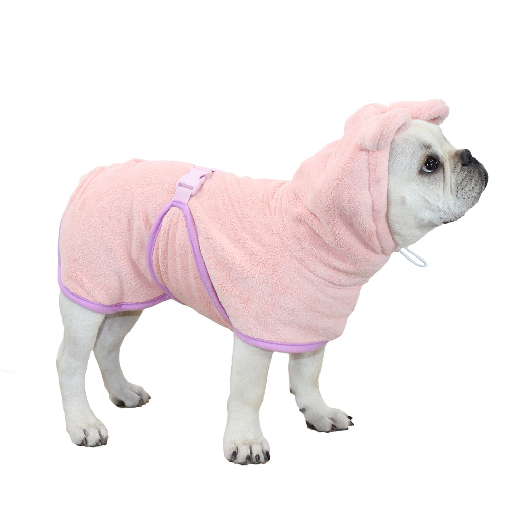 V888-ELOSUNG26884-202505151640-00 Pink Hooded Dog Bathrobe - Super Absorbent, Adjustable Fit, Cozy Pet Towel (Size : L) - Image 1