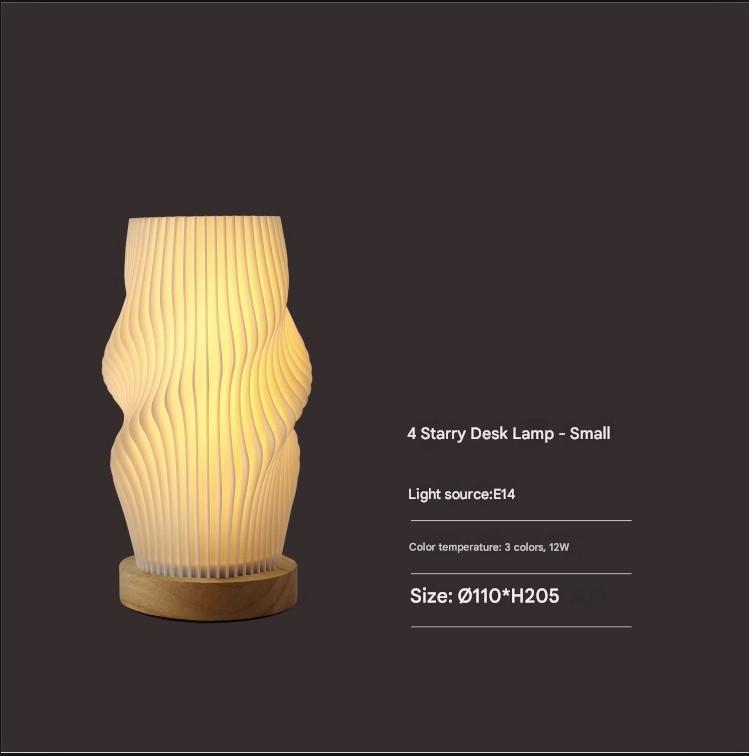 V888-ELOSUNG26979-202505191245-00 Unique Pleated Design Table Lamp - 3D Printed Washable Shade, Wooden Base, Adjustable LED (Four-star rotation) - Image 1