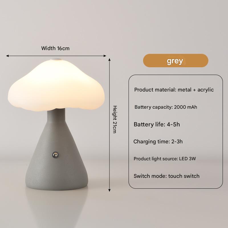 V888-ELOSUNG26994-202505191305-00 Gray Mushroom LED Table Lamp - Rechargeable, 3-Color Touch Dimmable, USB-C - Image 1