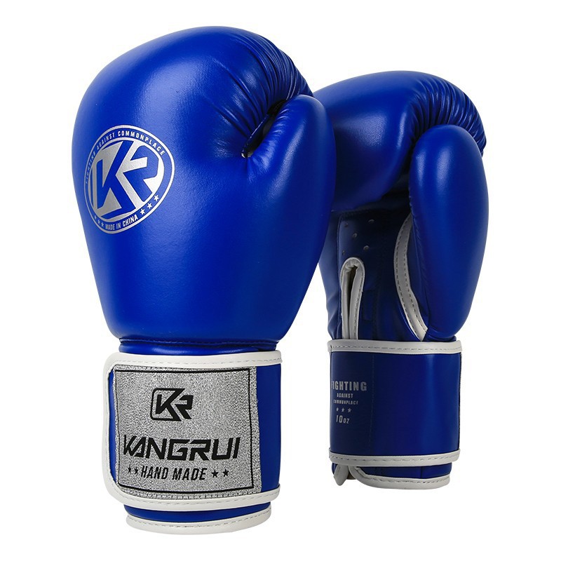 V888-ELOSUNG27000-202504171635-00 Blue And Silver Durable 10oz PU Leather Boxing Gloves - Padded & Ventilated for Training - Image 1