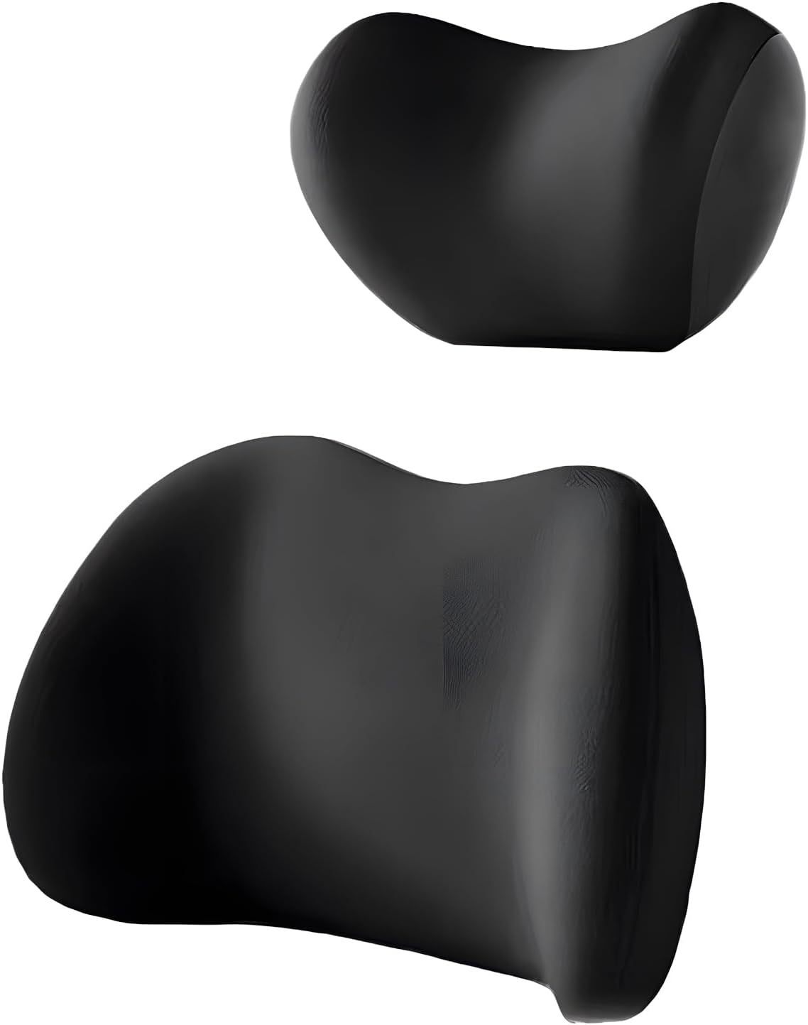 V888-ELOSUNG27014-202504171721-00 Black Ergonomic Memory Foam Car Headrest & Lumbar Support Cushion Set - Driving Comfort Neck & Back Pillow - Image 1