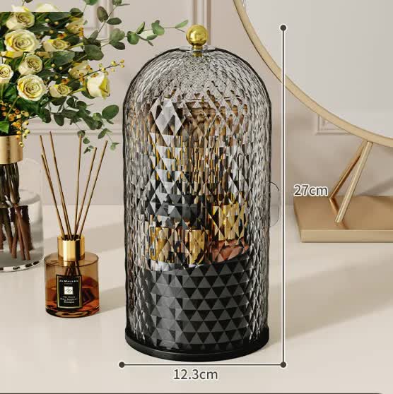 V888-ELOSUNG27106-202504221137-00 Black Elegant 360 Rotating Makeup Brush Holder & Cosmetic Organizer with Dustproof Dome Lid(Makeup is a prop for shooting and is not included) - Image 1